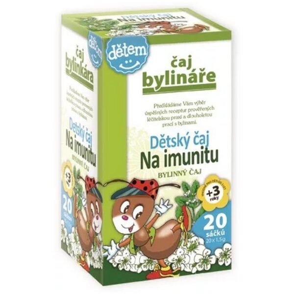 Children's immunity tea contains lemon balm, mint, goldenseal, calendula flower, sea buckthorn fruit.
