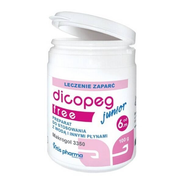 Dicopeg Junior is a medical device with an osmotic laxative effect that naturally regulates the intestinal function.