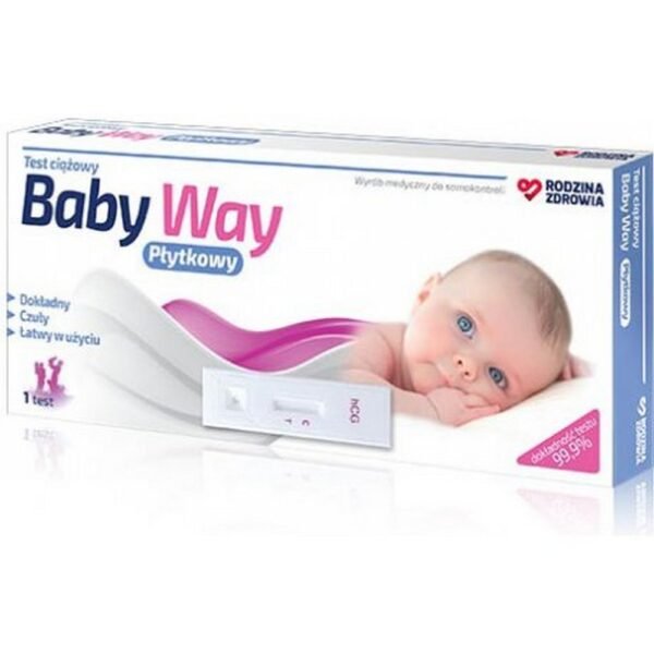 Characteristics Baby Way Pregnancy Plate Test Accurate - the accuracy of the test is 99.9% Sensitive - detects pregnancy on the 1st day of the expected menstruation Easy to use - 3 drops of urine are enough to perform the test Package contents: 1 plate test 1 pipette 1 instructions for using the product Performing the test : Fill the pipette with test urine and introduce 3 drops of urine into the circular window on the test plate. Read the test result after 2-5 minutes.