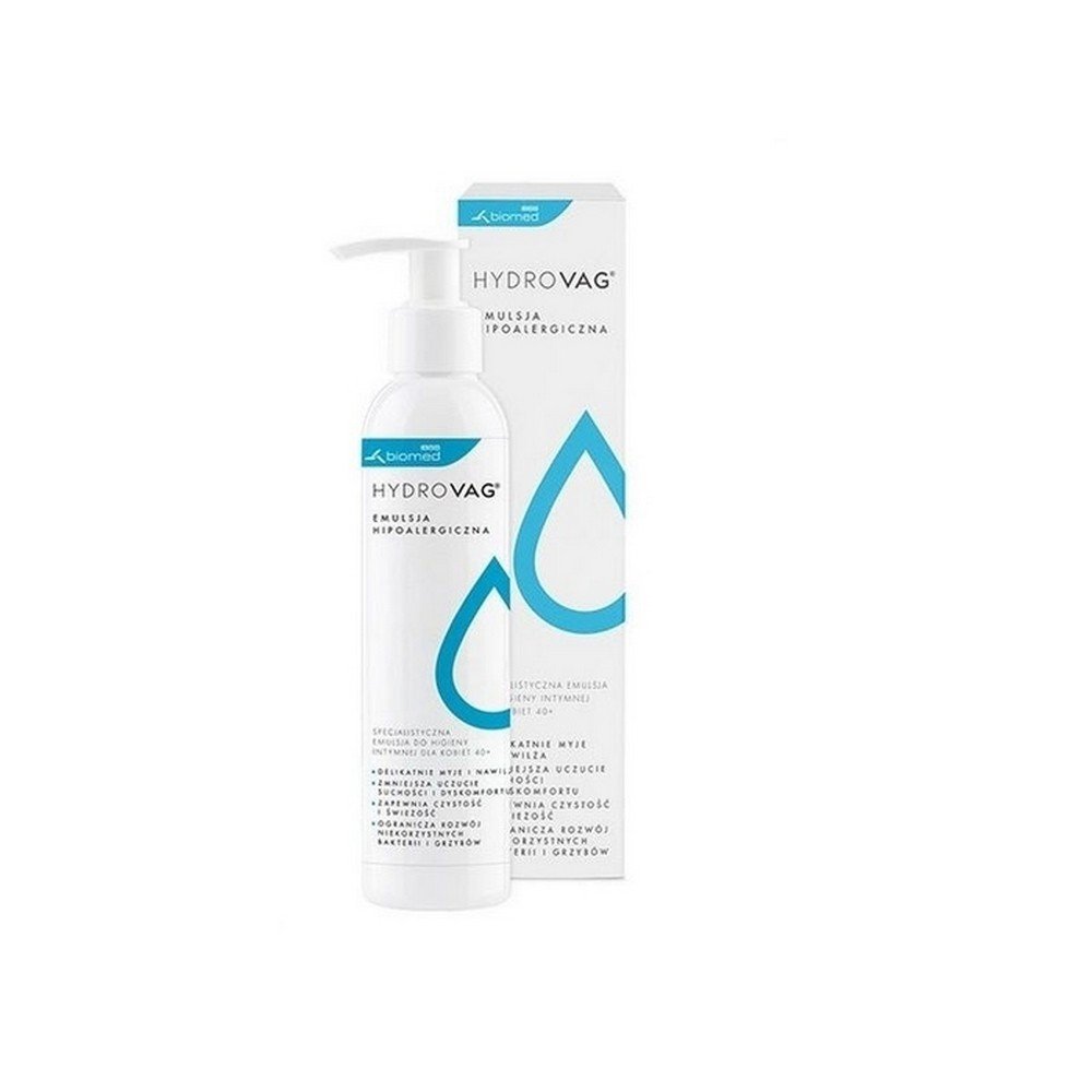 hydrovag hypoallergenic emulsion for intimate hygiene for women 40 300ml biomed HydroVag, emulsión hipoalergénica para la higiene íntima, para mujeres mayores de 40 años, 300 ml Los metabolitos de Lactobacillus contenidos en la emulsión tienen propiedades antimicrobianas y ayudan a prevenir el desarrollo de microorganismos desfavorables.