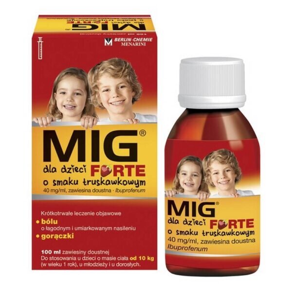 MIG for children Forte is a medicinal product in the form of a syrup with antipyretic and analgesic properties.