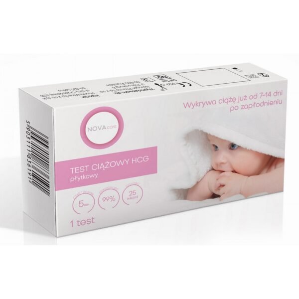 The NOVA care plate pregnancy test is a rapid and highly sensitive pregnancy test for detecting human chorionic gonadotrophin (hCG), a hormone that appears in the urine of pregnant women. Performing the test is very simple - it consists in collecting the morning urine in a dry and clean container, and then using the dropper, the urine sample is applied to the test plate.