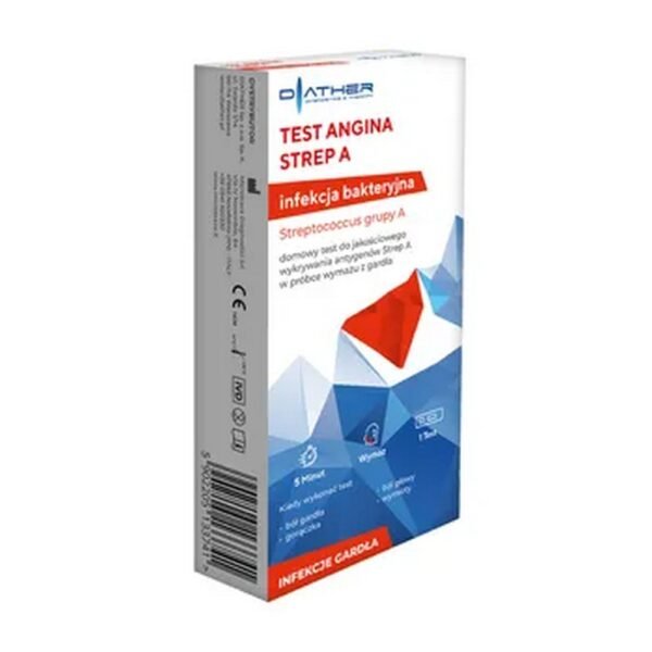 Description: ANGINA STREP A TEST (1 test) home cassette test designed for the qualitative detection of group A Streptococcus antigens in a throat swab sample. Angina confirmation test ..