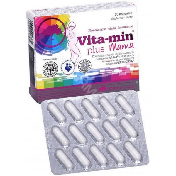 Vita-Min Plus Mama is a dietary supplement from Olimp containing high, pharmaceutical-quality vitamins and minerals, the comprehensive action of which is supported, among others, by folic acid.
