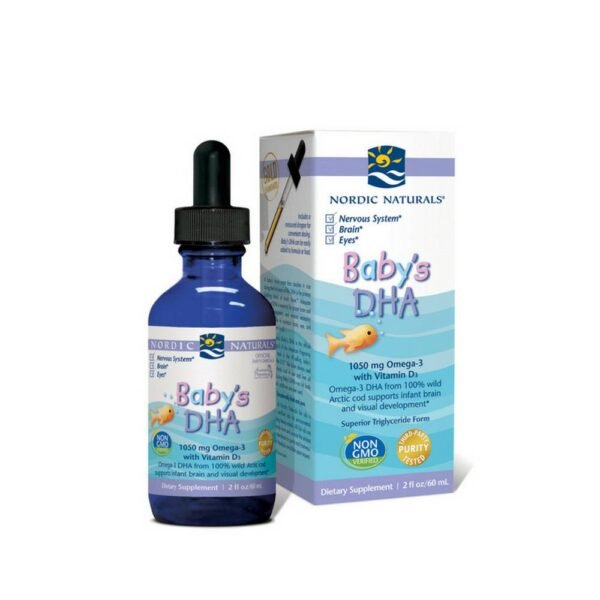 NORDIC NATURALS Baby's DHA with Vitamin D3 is made from 100% Arctic liver oil and has a naturally high DHA content in omega-3, DHA is essential for the development of babies and contains healthy levels of vitamins A and D.
