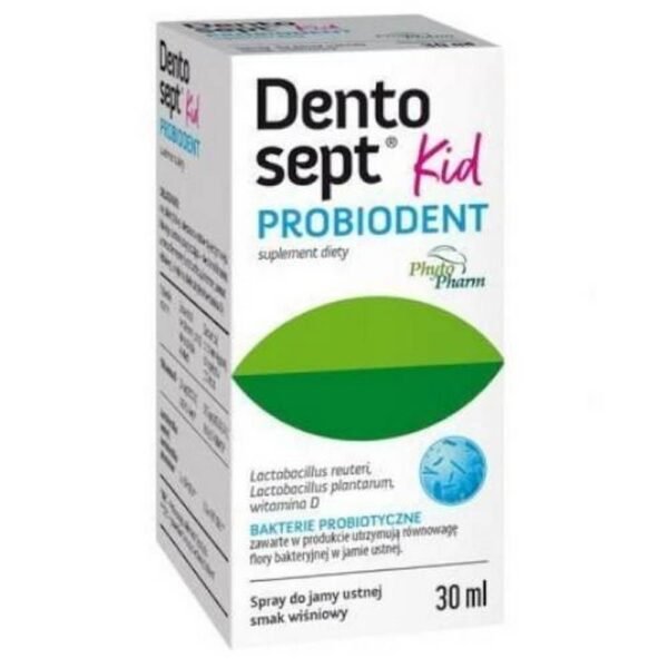 Cherry-flavored mouth spray with probiotic bacteria and vitamin D