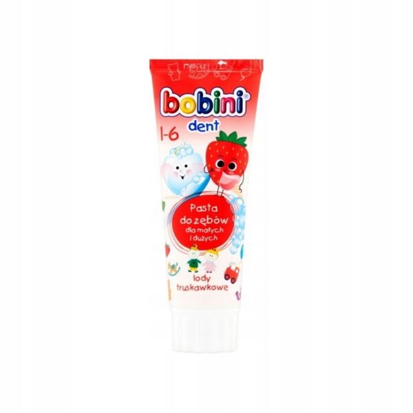 Bobini Dent toothpaste for children over 1 year of age 75 ml in a mild strawberry ice cream flavor selected by children,