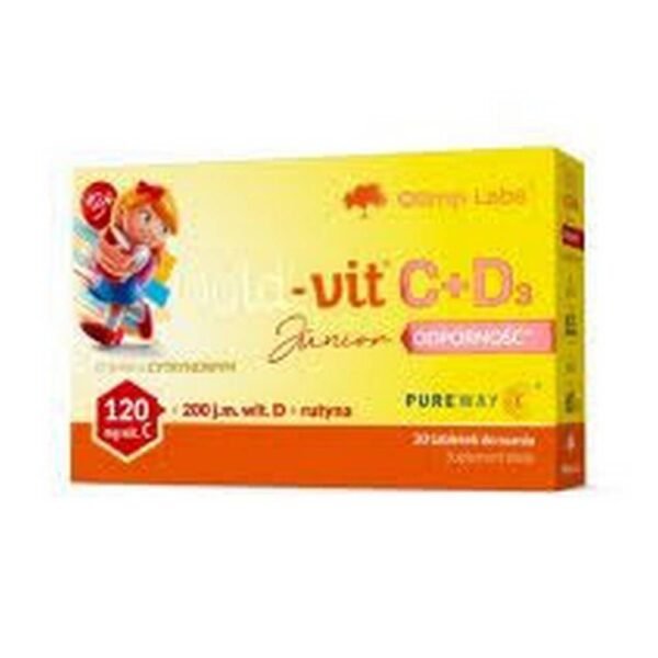 Olimp Gold-Vit C+D3 Junior Immunity is a dietary supplement supplementing the daily diet of a child over 3 years of age with vitamin C and vitamin D.