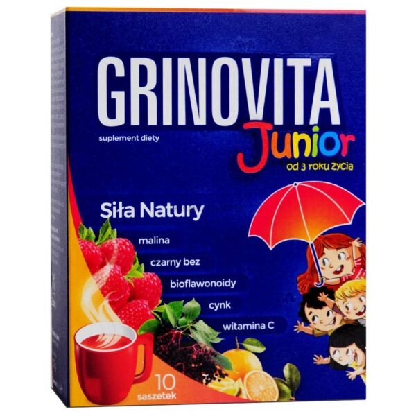Gripovita Junior / Grinovita Junior contains 62.5% of the daily dose of vitamin C and 75% of the daily dose of zinc per sachet, elderberry extract, natural concentrates of raspberry and blackcurrant juices, which makes Gripovita Junior / Grinovita Junior is a valuable supplement to the child's diet.