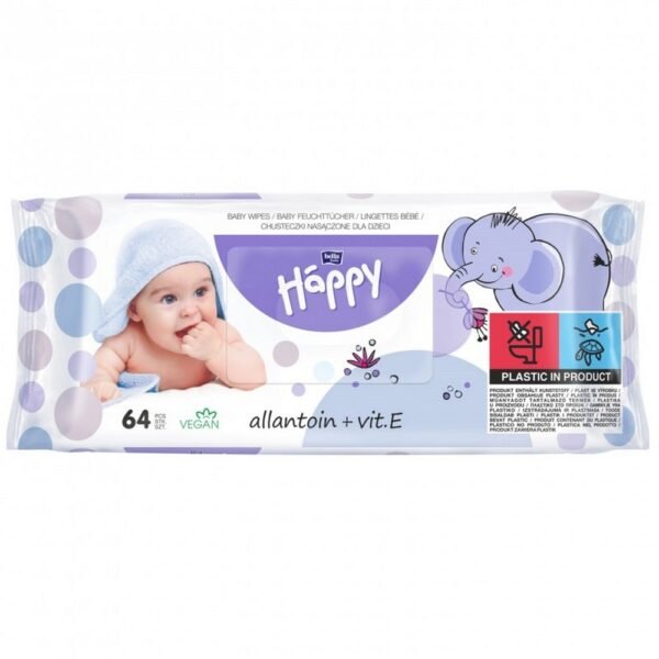 Bella Baby Happy wet wipes with allantoin and vitamin E 64 pcs. Wipes are intended for the care of the whole body of babies and children.