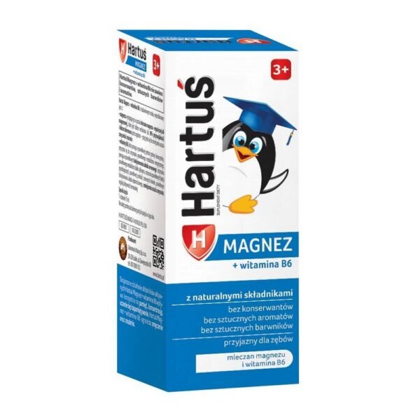 Hartuś Magnesium + vitamin B6 – a dietary supplement supporting the processes of remembering and learning. The product is intended for children over 3 years of age.