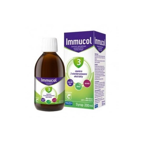 Immucol syrup contains compositions of natural ingredients such as elderberry, aloe, chokeberry and vitamin C.