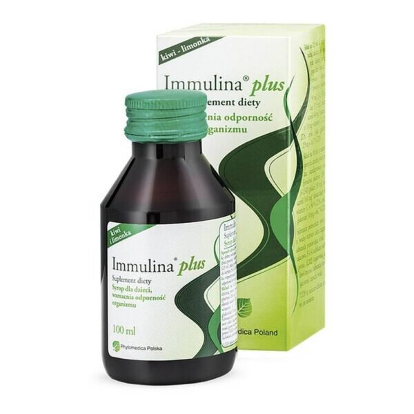 Syrup for children Immulina Plus is a kiwi and lime flavored dietary supplement containing spirulina and acerola extracts, beta-glucan and zinc.