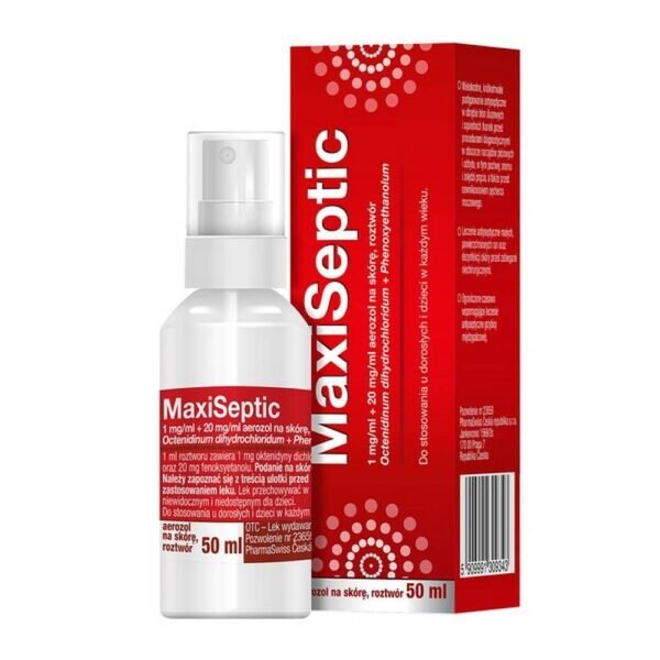Maxiseptic is a disinfecting aerosol for use on the skin. Due to the combination of two substances, it has a wide spectrum of activity.