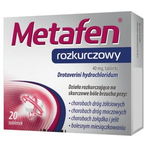 Metafen Diastolic contains drotaverine, which has a spasmolytic (diastolic) effect on smooth muscles. Used in spasms in the course of digestive and urogenital diseases and in painful menstruation.