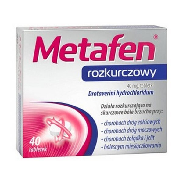 Metafen Diastolic contains drotaverine, which has a spasmolytic (diastolic) effect on smooth muscles. Used in spasms in the course of digestive and urogenital diseases and in painful menstruation.
