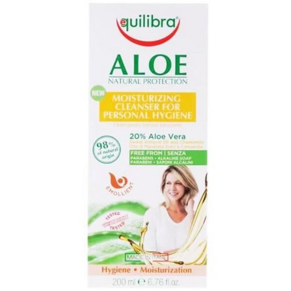 Moisturizing intimate hygiene gel based on Aloe (20%), sweet almond oil, lactic acid and chamomile, soothes and moisturizes the intimate area, and does not affect the delicate structure of the mucosa.