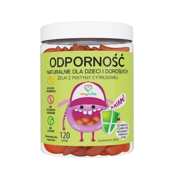 Gummies for children and adults MyVita Immunity is a dietary supplement that contains an innovative mixture of Immuno Protect combining a plant-based ingredient black elder with a high amount of vitamin C and zinc, and the addition of propolis.