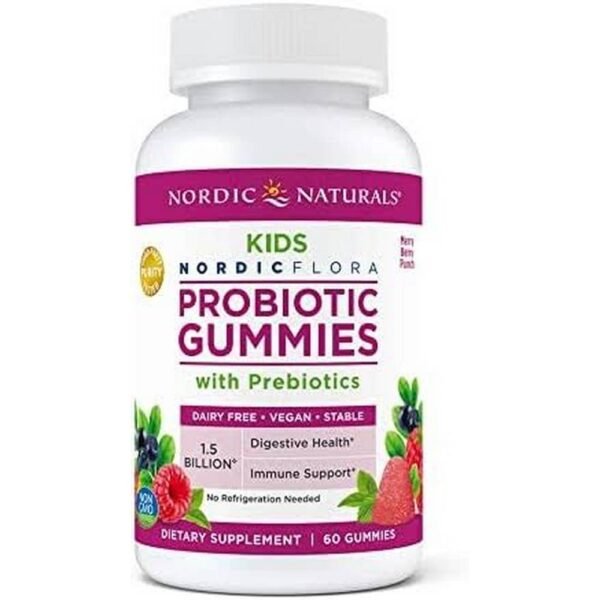 Nordic Naturals, Probiotic Gummies KIDS contains a blend of probiotic and prebiotic fibre. Dietary supplement in the form of gummies, intended for children over 2 years of age and adults.
