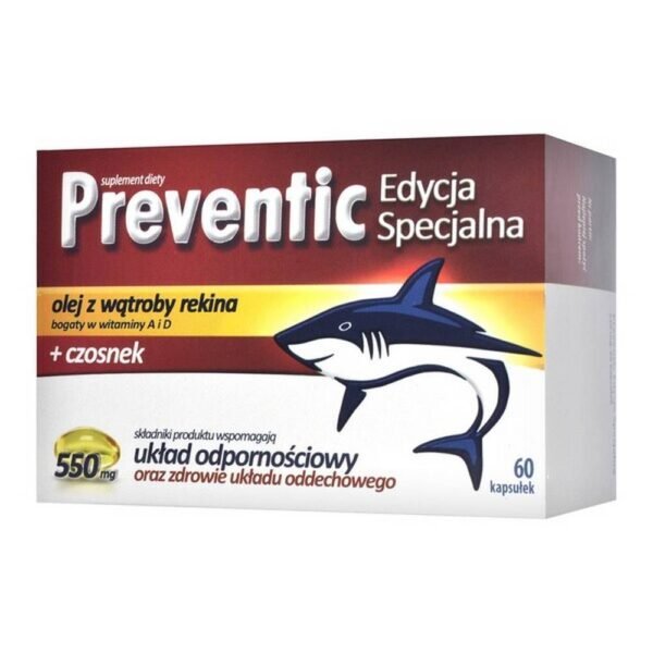 Preventic Special Edition - a dietary supplement that contains shark liver oil, which is a source of alkylglycerols, squalene and vitamins A and D3, as well as garlic oil macerate.