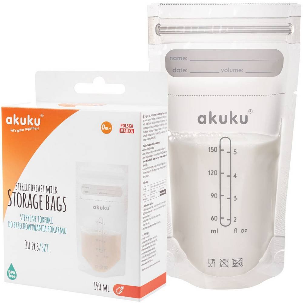 sterile food storage bags 30 pcs akuku Disposable, sterile bags are used to store food in the refrigerator or freeze it. They meet the highest hygiene standards thanks to E-beam sterilization.