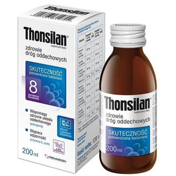 Product form: Syrups. Primary ingredient: Thyme. Indication: Sore throat, Cough. Additional information: Protect from light, Room temperature