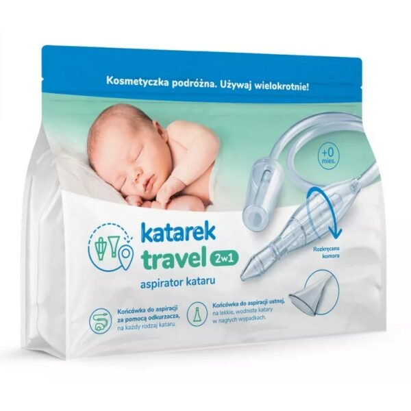 The Katarek Travel aspirator  is a practical device that allows you to quickly extract mucus from the baby's nose