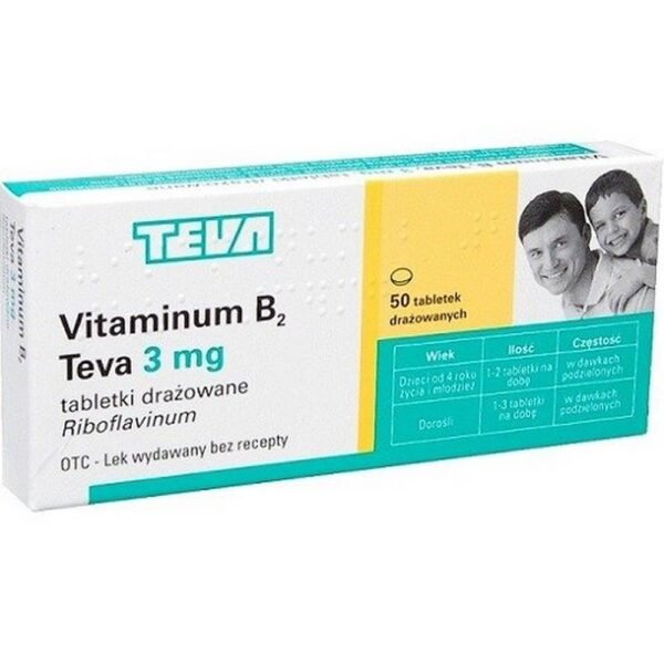 Vitamin B2 Teva is a medicine that contains riboflavin (vitamin B2) which is soluble in water. The main task of vitamin B2 is to participate in the processes of tissue respiration - riboflavin, together with other substances, is involved in the metabolism of carbohydrates, fats and proteins.