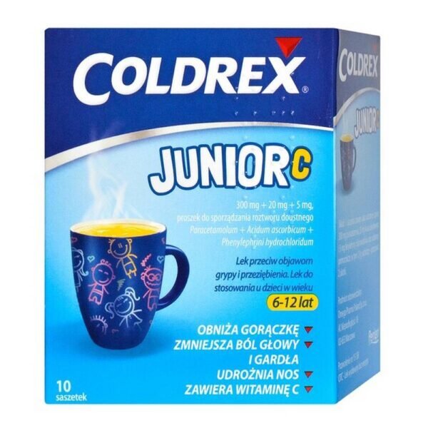 Coldrex Junior C is an analgesic and antipyretic drug for oral use. Coldrex Junior C reduces runny nose, clears the nose. This medicine relieves cold symptoms in children aged 6-12 years.