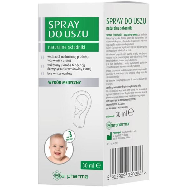 Ear spray 30 ml - in states of excessive production of earwax - indicated for people with a tendency to dry earwax - no preservatives.