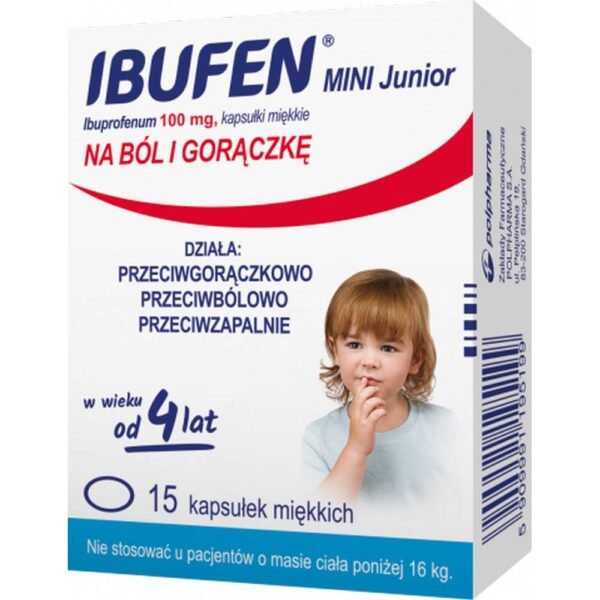 Ibufen mini Junior belongs to the group of non-steroidal anti-inflammatory drugs (NSAIDs). The drug has analgesic, antipyretic and anti-inflammatory effects and is intended for children aged 4 to 12 years weighing from 16 to 40 kilograms.