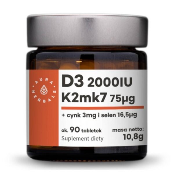 Vitamin D3 (2000 IU) + K2mk7 + zinc + selenium   – dietary supplement with certified vitamin D – Quali-D. The product is intended for adults.