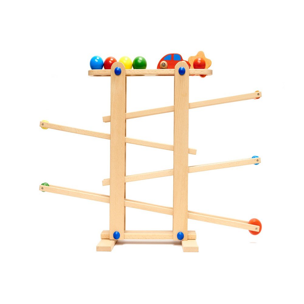 wooden ball track xxl montessori Juguetes para niños Montessori Universal. Dedicado a un niño en edad preescolar (>3 años). El juguete tiene los siguientes certificados: CE