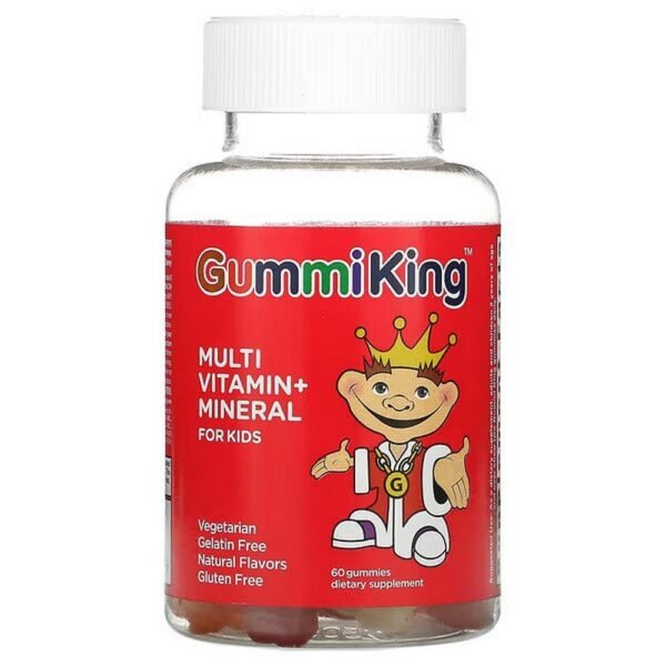 GummiKing, multivitamínico + mineral para niños, uva, limón, naranja, fresa y cereza sin gelatina
