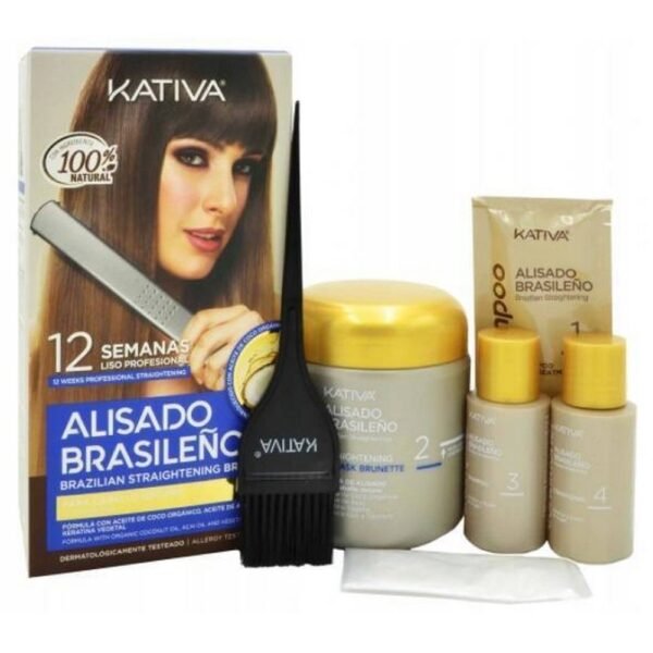 Kativa Alisado Brasileno to complete 4 cosmetics, designed to treat brown and dark, natural and colored hair.