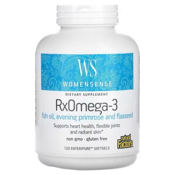 Natural Factors, WomenSense, RxOmega-3 apoya la salud del corazón, la movilidad de las articulaciones y una piel radiante