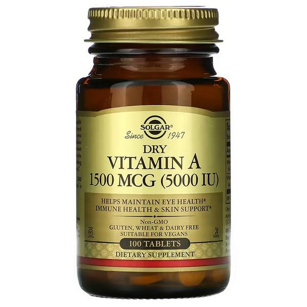 solgar dry vitamin a dry vitamin a 1500 mcg 5000 iu 100 tablets Aide à maintenir la santé oculaire, soutient le système immunitaire et la peau