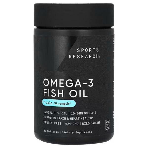 Sports Research, aceite de pescado omega-3, triple fuerza apoya la salud del cerebro y el corazón
