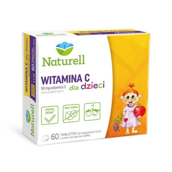 Naturell Vitamina C para niños es un preparado desarrollado especialmente para niños: vitamina C en comprimidos masticables y masticables con sabor a saúco y manzana.