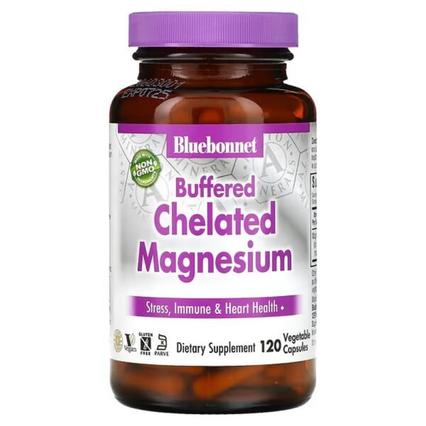 Bluebonnet Nutrition, Buffered Chelated Magnesium for stress relief, immune system and heart health.