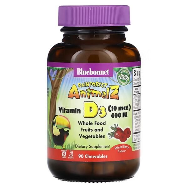 Bluebonnet Nutrition, Rainforest Animalz для поддержки крепких, здоровых костей и иммунной функции на основе суперфруктов и овощей.