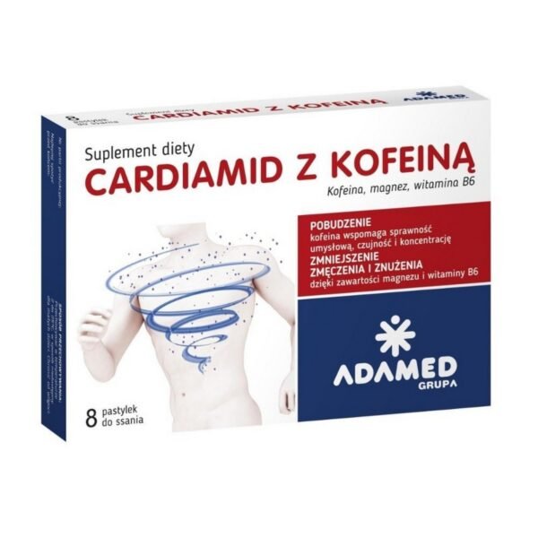 Product description : CARDIAMID with CAFFEINE dietary supplement contains caffeine. Caffeine helps improve concentration. Guarana extract helps reduce mental fatigue.