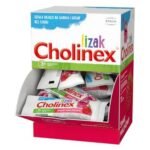 Cholinex lollipop - a raspberry-flavored dietary supplement containing extracts of Icelandic lichen and marshmallow.