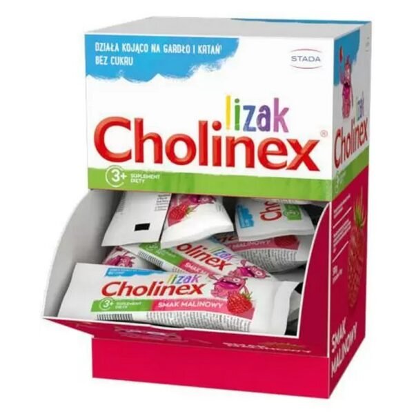 Cholinex lollipop - a raspberry-flavored dietary supplement containing extracts of Icelandic lichen and marshmallow.