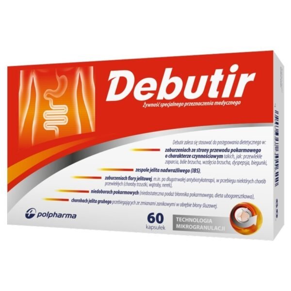 Debutir is a food product for special medical purposes in the form of capsules containing microencapsulated sodium salt of butyric acid (sodium butyrate).
