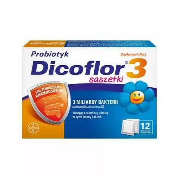 Dicoflor 3® sachets contain freeze-dried live cultures of Lactobacillus rhamnosus GG bacteria, enriching the intestinal microflora.