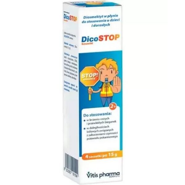 DicoSTOP oral liquid is a single-use medical device, indicated for the oral treatment of acute and chronic diarrhea and pain associated with gastrointestinal dysfunction.