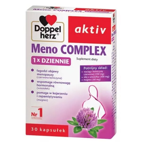 Doppelherz aktiv Meno COMPLEX contient une triple combinaison unique d'ingrédients qui vous aident à traverser paisiblement la ménopause et à profiter de la vie après la ménopause.