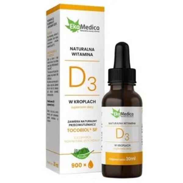 The EkaMedica preparation contains natural vitamin D3 derived from lanolin in the form of drops with a unique Tocobiol SF formula. It is a natural antioxidant obtained from sunflower oil in the form of a mixture of tocopherols.