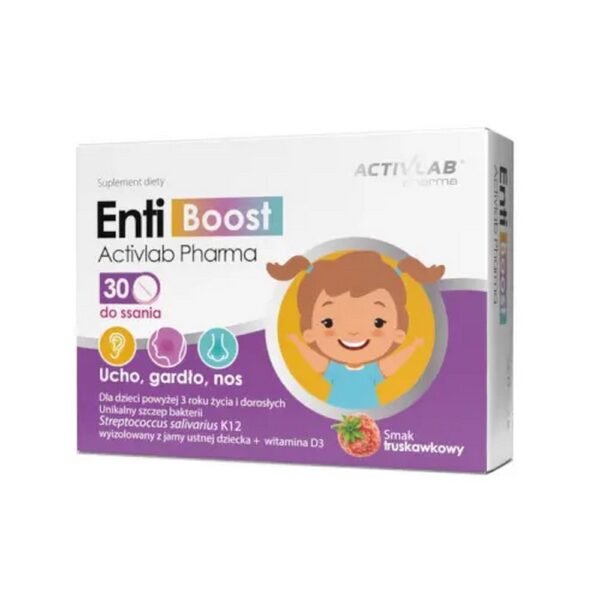 EntiBoost Activlab Pharma - a dietary supplement containing a unique strain of Streptococcus salivarius K12 bacteria and vitamin D.